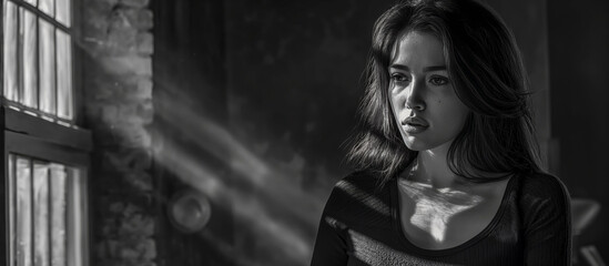 Gloomy Mood of a Grieving Widow in Contemplation, Black and White 