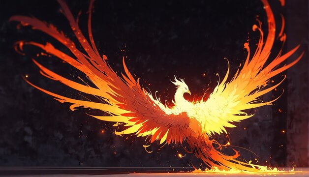 abstract phoenix white flame burning sparks effects art anime cartoon style background from Generative AI