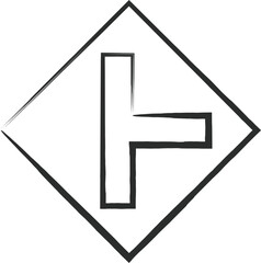 シンプルな標識の筆書き単品イラスト　├形道路交差点あり