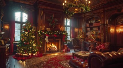 A living room filled with furniture and a christmas tree