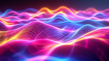 Naklejka premium Vibrant abstract neon waves illuminating the white space with their radiant glow