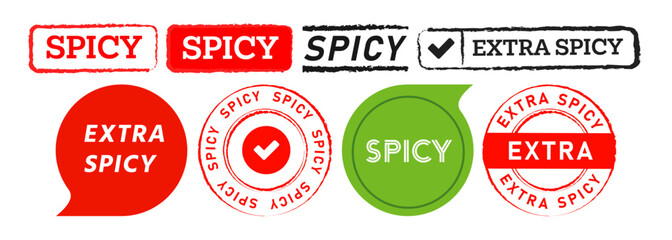 spicy rectangle circle stamp and speech bubble label sticker for spiciness food