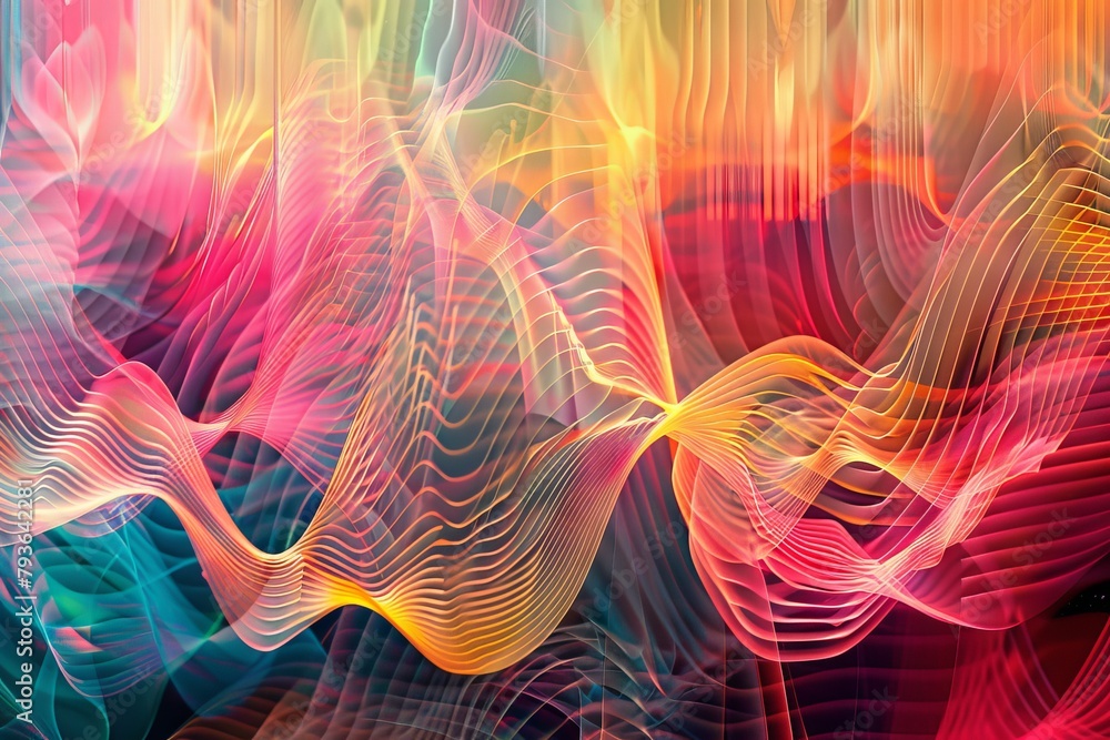 Poster vibrant visual representation of sound waves in a colorful abstract pattern