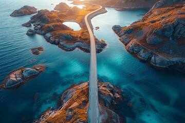 A picturesque coastline with majestic fjords and winding roads. - obrazy, fototapety, plakaty