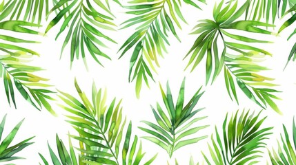 Watercolor palm leaves seamless pattern, white background - obrazy, fototapety, plakaty