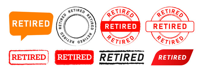 retired stamp and speech bubble label sticker sign for retirement pensioner