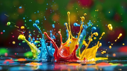 Highspeed photography of colorful paint splashes, dynamic and spontaneous