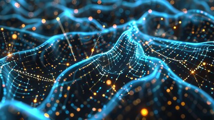 Abstract background with intertwined neural pathways and glowing nodes, symbolizing the interconnected nature of AI algorithms and data processing