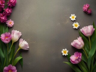 pink flowers on wooden background