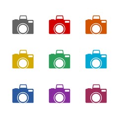 Photo camera icon isolated on white background. Set icons colorful