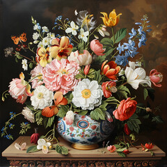 BAROQUE STYLE FLORAL STILL LIFE OIL PAINTINGS Ai generative 