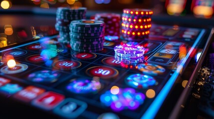 Fototapeta na wymiar Online Casinos: A photo of a tablet device displaying a digital gaming platform with a focus on roulette