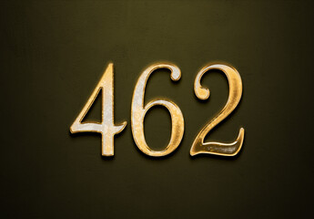 Old gold effect of 462 number with 3D glossy style Mockup.	