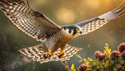 Fototapeta premium Swift Precision: Peregrine Falcon in Action, Capturing Wildlife Majesty