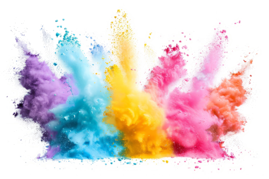 powder party with a cute  illustration of colored powder exploding in a playful display against a white background.