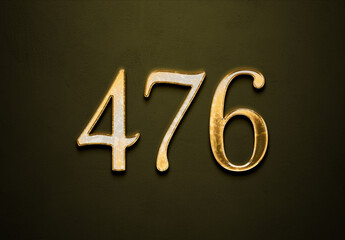 Old gold effect of 476 number with 3D glossy style Mockup.	