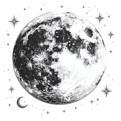 Dreamy moon with stars  on white and transparent background. Ai generated
