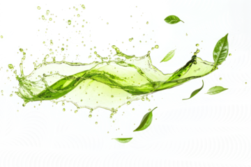 Serene green tea splash, delicate aroma in crisp white space