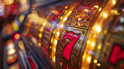 Slot Machines Close-ups: A photo focusing on the intricate patterns and designs on the exterior casing of a slot machine - obrazy, fototapety, plakaty