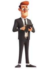 Obraz premium visionary technical director standing with a tablet and wearing elegant business clothes on a white background.