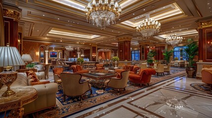 Fototapeta na wymiar VIP and High Roller Areas: A photograph highlighting the elegance of an exclusive casino area for high rollers