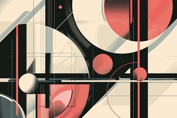 Art deco inspired graphic elements arranged in a dynamic composition