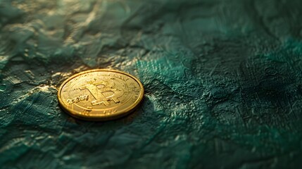 prosperity with a shining gold coin on a deep emerald green surface, portrayed in realistic full ultra HD, high resolution imagery.
