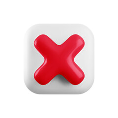 Vector 3d red cross x realistic icon. Trendy plastic wrong red check mark, delete sign on white background. No vote square button. 3d render not approved symbol, error, failed sign for web, app