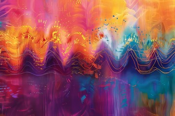 Artistic interpretation of sound wave patterns in a colorful abstract design