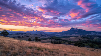 Obraz premium Majestic mountains under a clear sunset sky reveal the serene beauty of nature in autumn