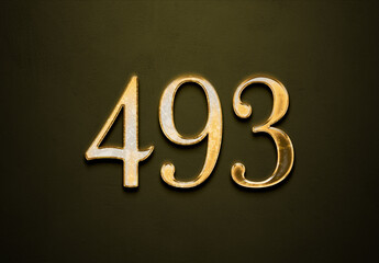 Old gold effect of 493 number with 3D glossy style Mockup.	