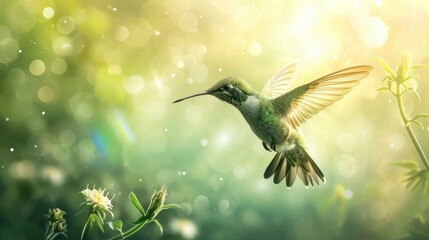Fototapeta premium Embracing digital creativity, a hummingbird soars, symbolizing innovation and freedom. Ai Generated.