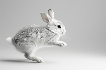 Rabbit mid-hop, no shadows, clean white setting,