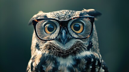 A funny portrait captures an owl wearing glasses, adding a whimsical touch to its wise demeanor, Ai Generated