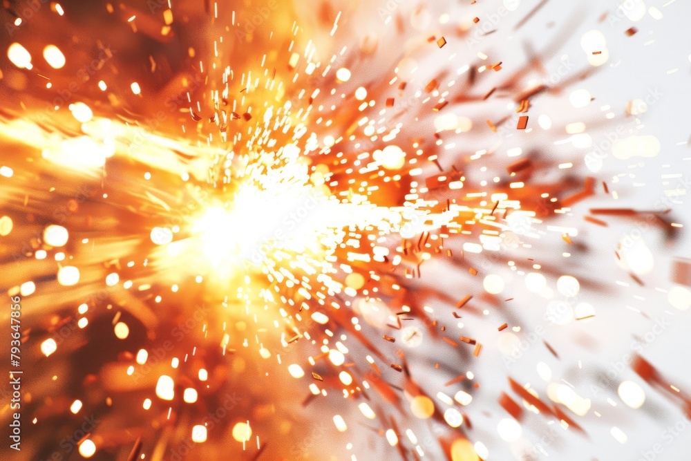 Poster bright spark igniting with intense energy against a soft transparent white background, ideal for dyn