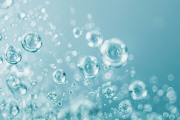 Elegant Abstract Close-up of Water Droplets in Light Blue Tones, Capturing the Essence of Purity and Tranquility