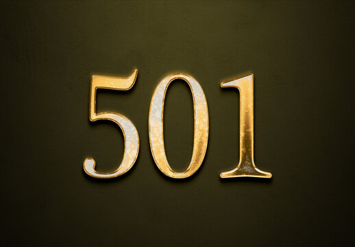 Old gold effect of 501 number with 3D glossy style Mockup.	