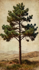 Obraz premium Solitary Pine Tree Standing Strong in the Arid Desert Landscape