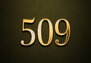 Old gold effect of 509 number with 3D glossy style Mockup.	