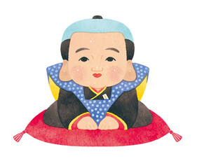 かわいい福助人形　縁起物　水彩　ツヤあり