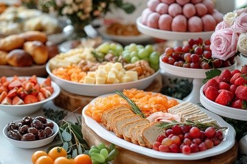 Beautifully decorated catering food table with different food for party event orcelebration
