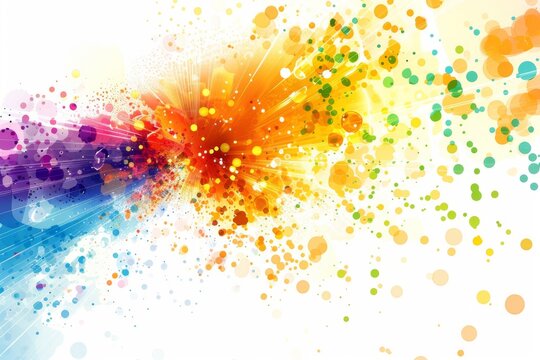 A colorful explosion of paint splatters on a white background. The colors are bright and vibrant, creating a sense of energy and excitement