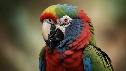 Multicolored macaw Parrot with background defocused blur 