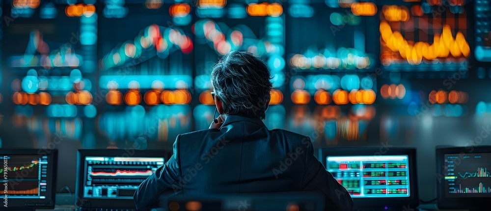 Poster cryptocurrency traders on fastpaced trading floor analyzing charts and making transactions. concept 