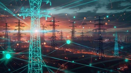 Conceptual visualization of an AI-powered smart grid, with distributed energy resources and predictive analytics for efficient electricity management