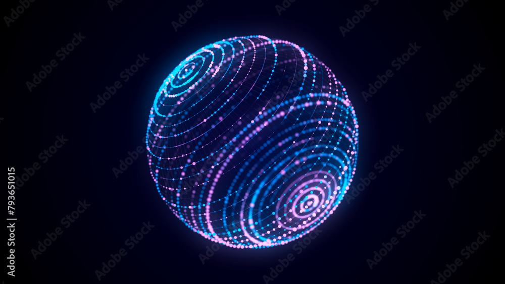 Aufkleber Abstract blue sphere with connecting dots and lines. Wireframe technology sphere. Big data visualization. 3d rendering.