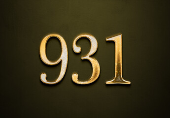 Old gold effect of 931 number with 3D glossy style Mockup.	