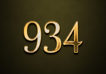 Old gold effect of 934 number with 3D glossy style Mockup.	