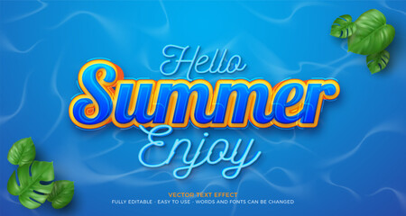 Hello summer editable text 3d effect concept