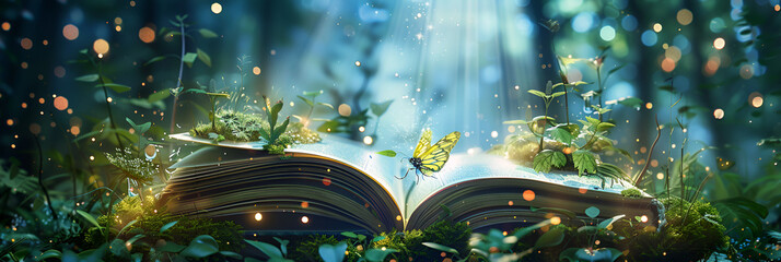 A book with a tree on it and a butterfly on the top